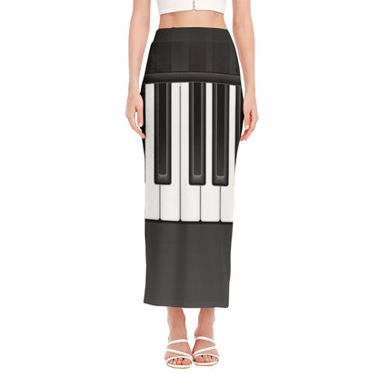 Piano Keyboard Print Side Slit Maxi Skirt