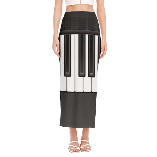 Piano Keyboard Print Side Slit Maxi Skirt