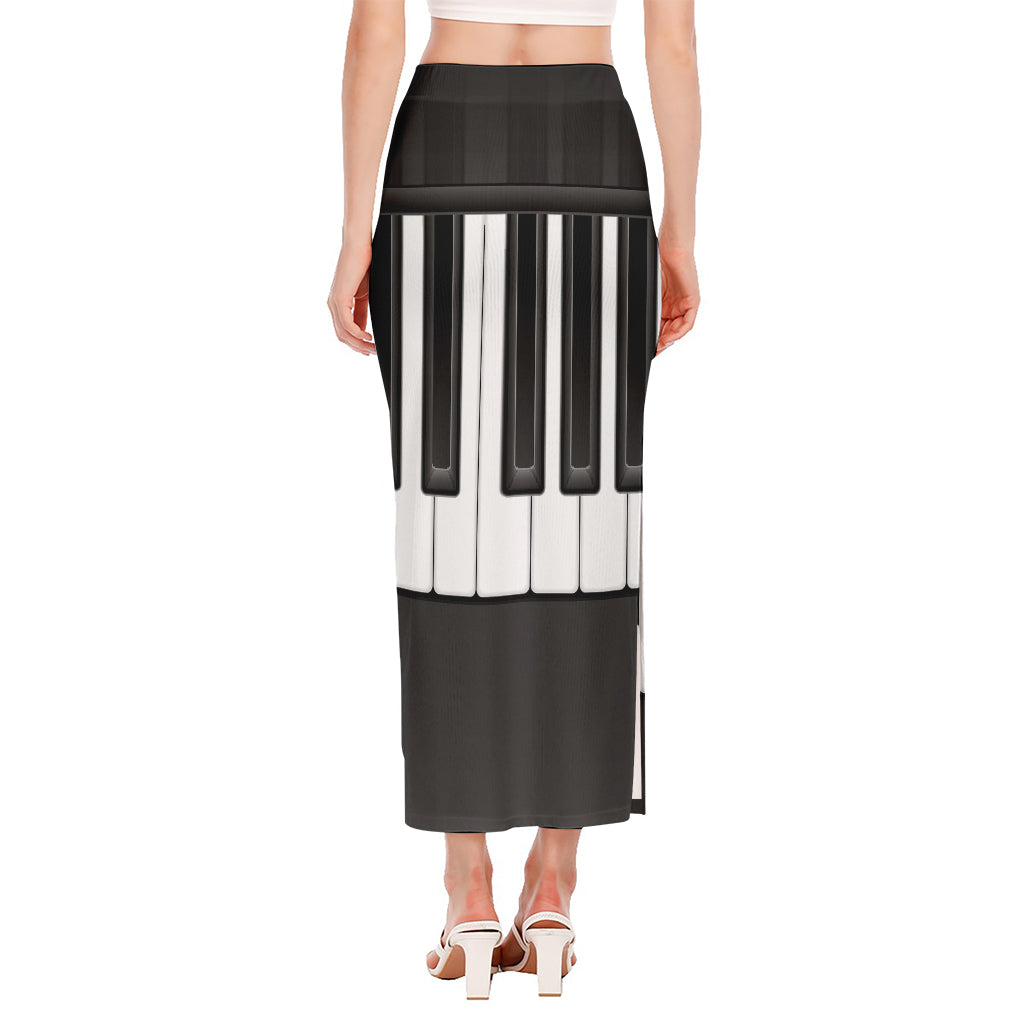 Piano Keyboard Print Side Slit Maxi Skirt