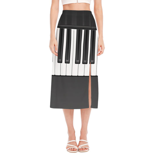 Piano Keyboard Print Side Slit Midi Skirt
