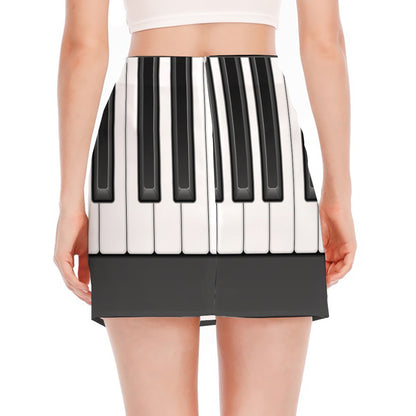 Piano Keyboard Print Side Slit Mini Skirt