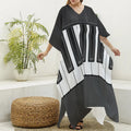 Piano Keyboard Print Silk V-Neck Kaftan Dress