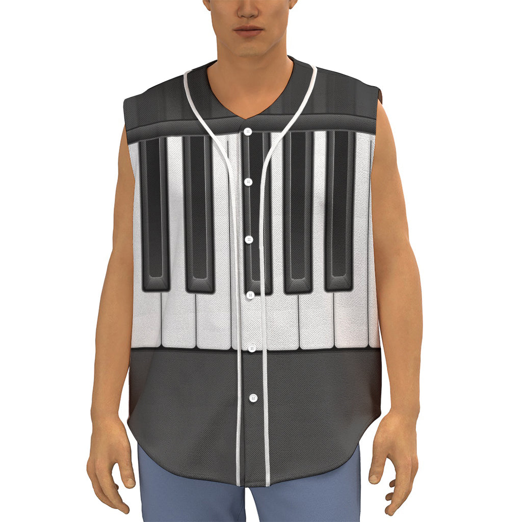 Piano Keyboard Print Sleeveless Baseball Jersey