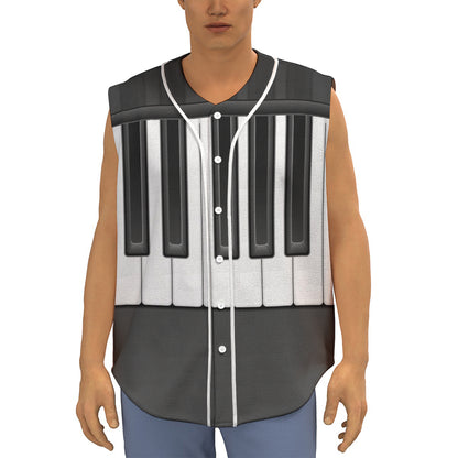 Piano Keyboard Print Sleeveless Baseball Jersey