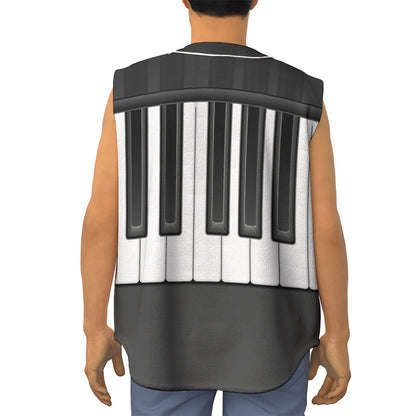 Piano Keyboard Print Sleeveless Baseball Jersey