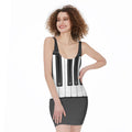Piano Keyboard Print Sleeveless Bodycon Dress
