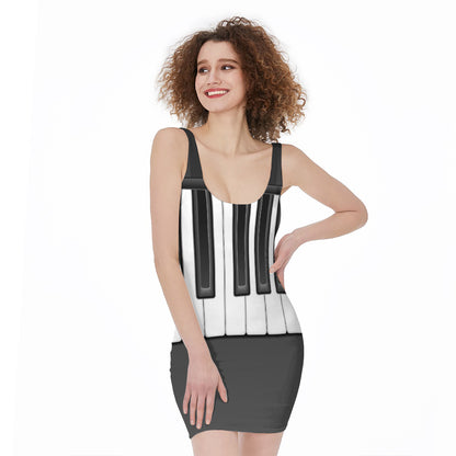 Piano Keyboard Print Sleeveless Bodycon Dress