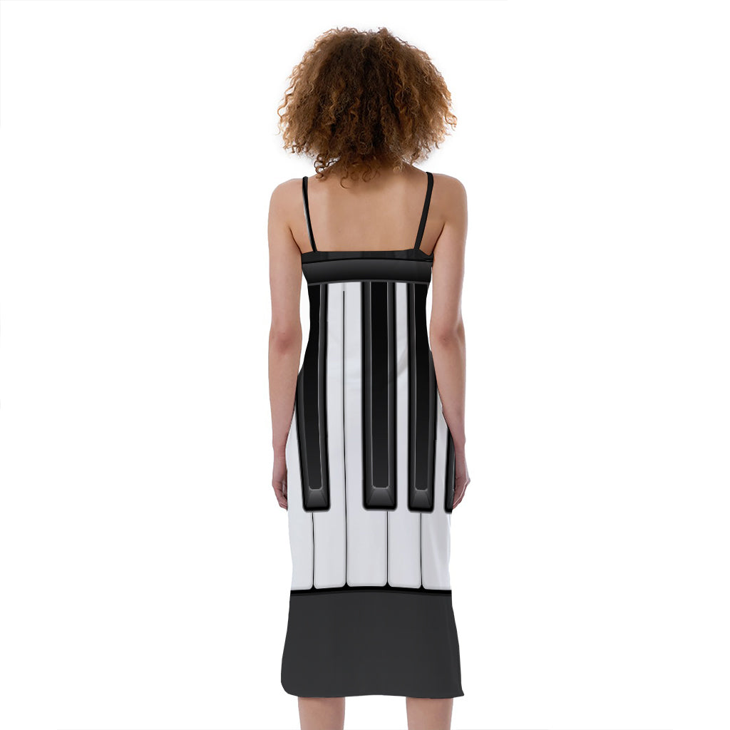 Piano Keyboard Print Slim Fit Midi Cami Dress