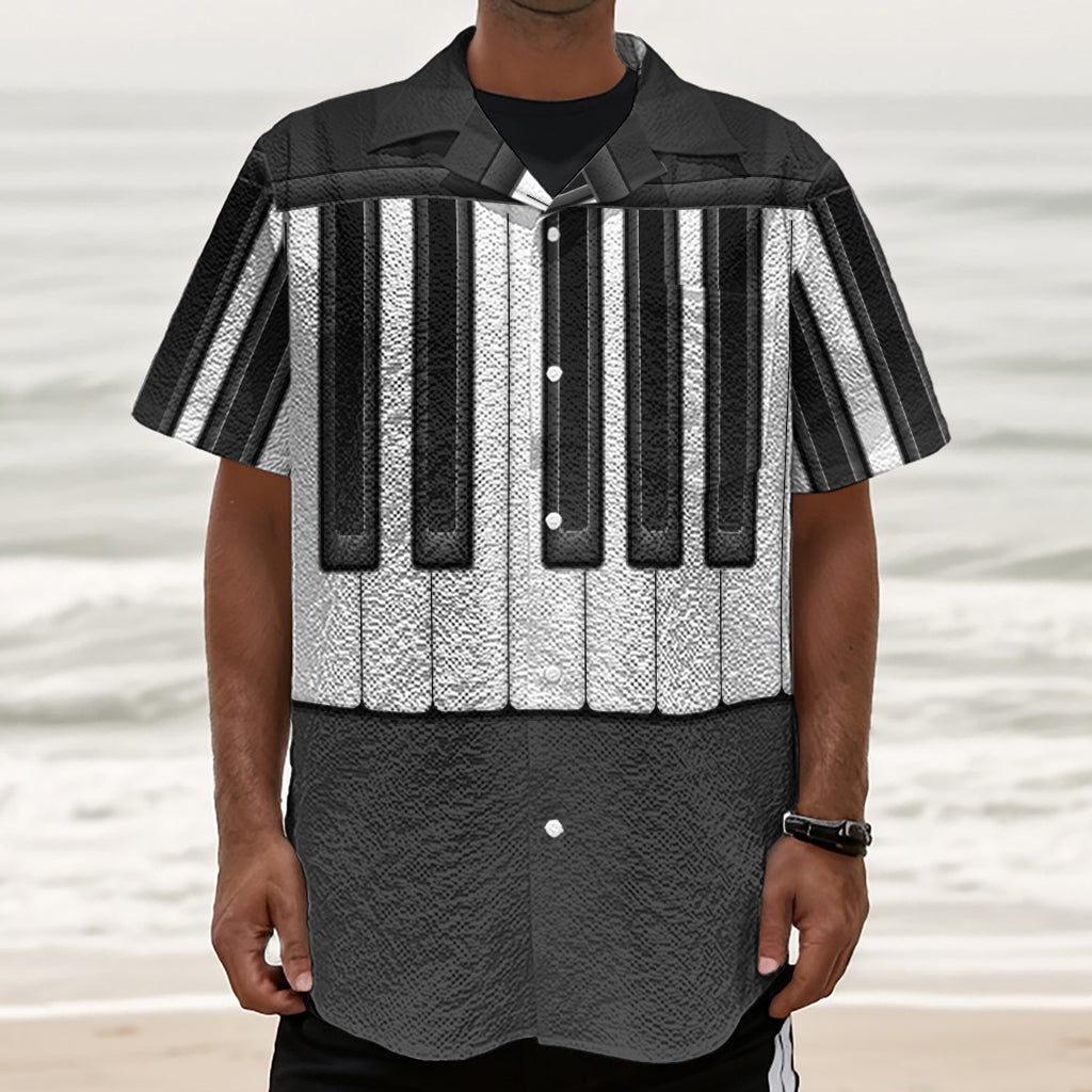 Piano Keyboard Print Textured Short Sleeve Shirt