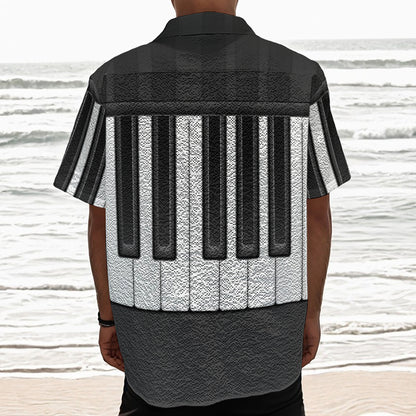Piano Keyboard Print Textured Short Sleeve Shirt