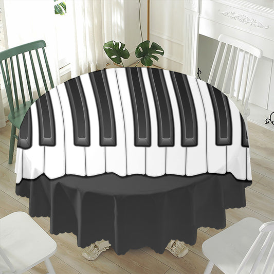 Piano Keyboard Print Waterproof Round Tablecloth