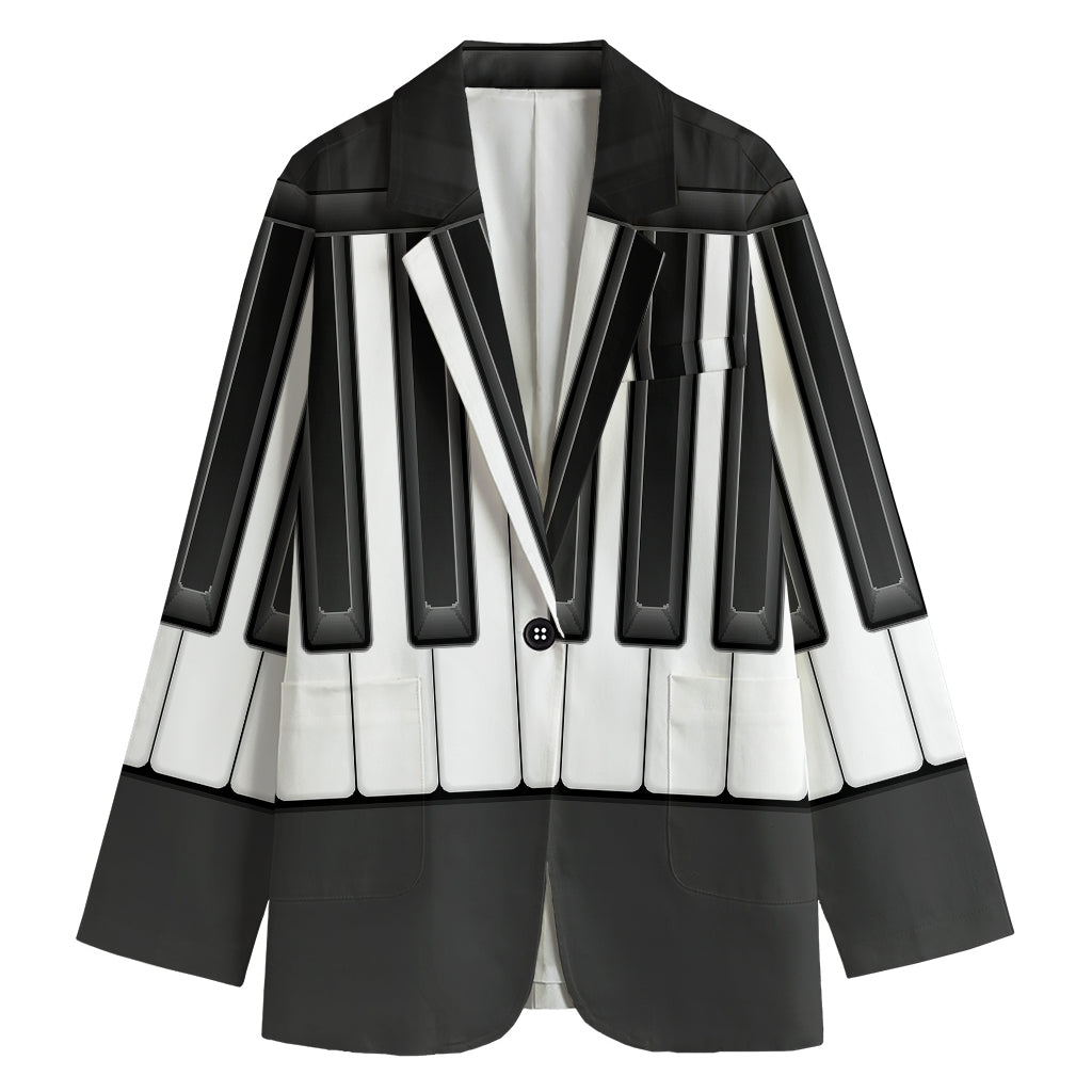 Piano Keyboard Print Women's Cotton Blazer