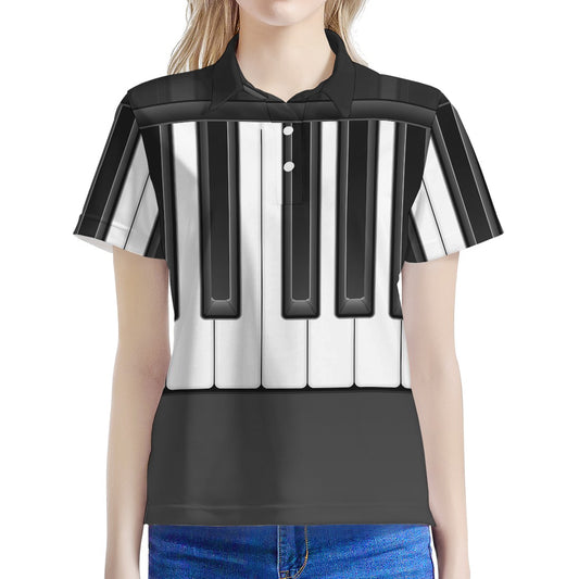 Piano Keyboard Print Women's Polo Shirt