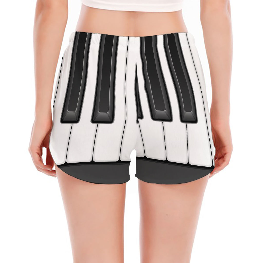 Piano Keyboard Print Women's Split Running Shorts