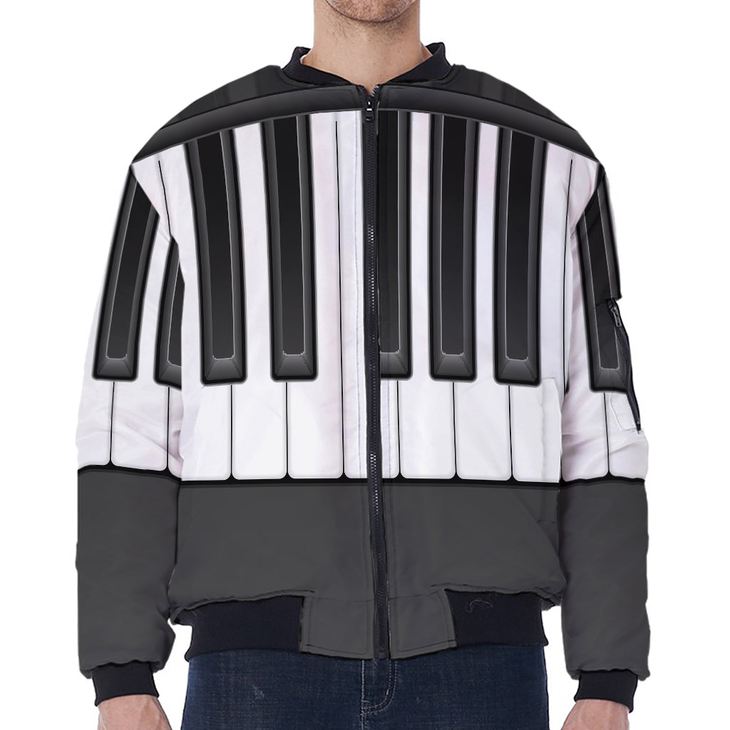 Piano Keyboard Print Zip Sleeve Bomber Jacket