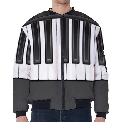 Piano Keyboard Print Zip Sleeve Bomber Jacket