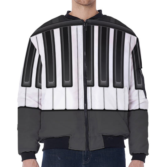 Piano Keyboard Print Zip Sleeve Bomber Jacket