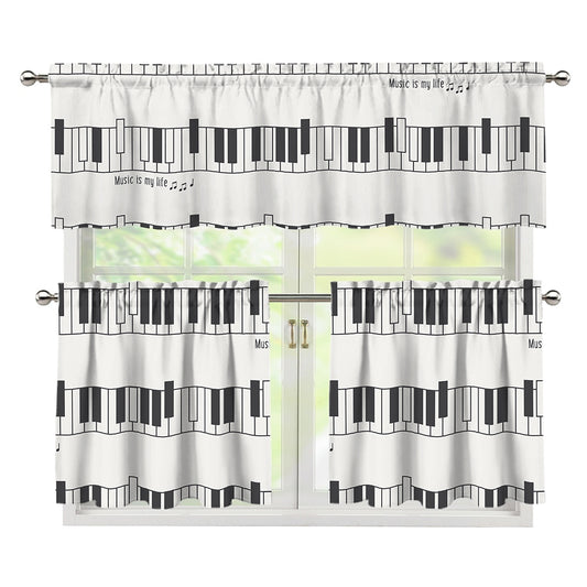 Piano Pattern Print 3 Piece Kitchen Curtains