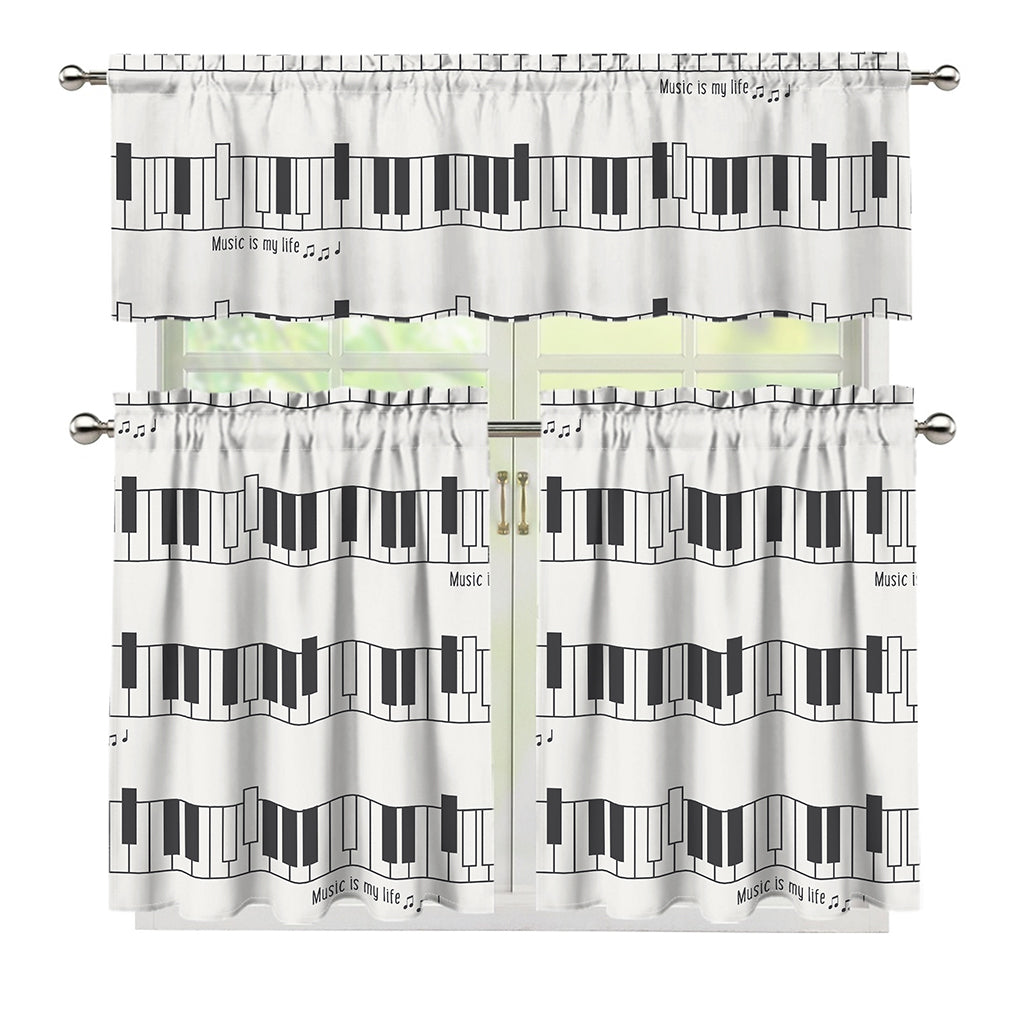 Piano Pattern Print 3 Piece Kitchen Curtains