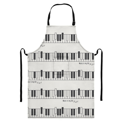 Piano Pattern Print Bib Apron With Pocket