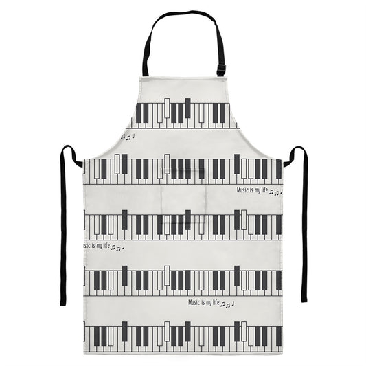 Piano Pattern Print Bib Apron With Pocket