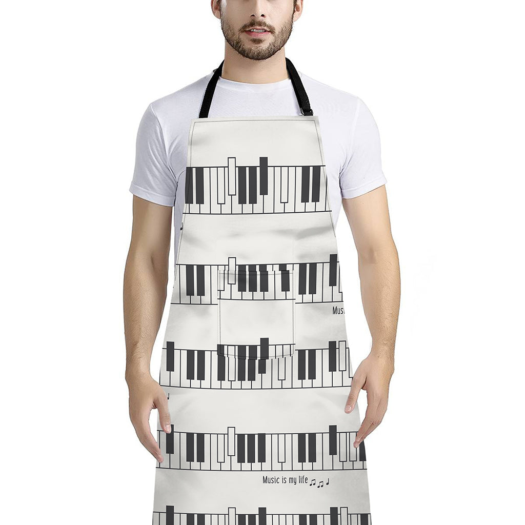 Piano Pattern Print Bib Apron With Pocket