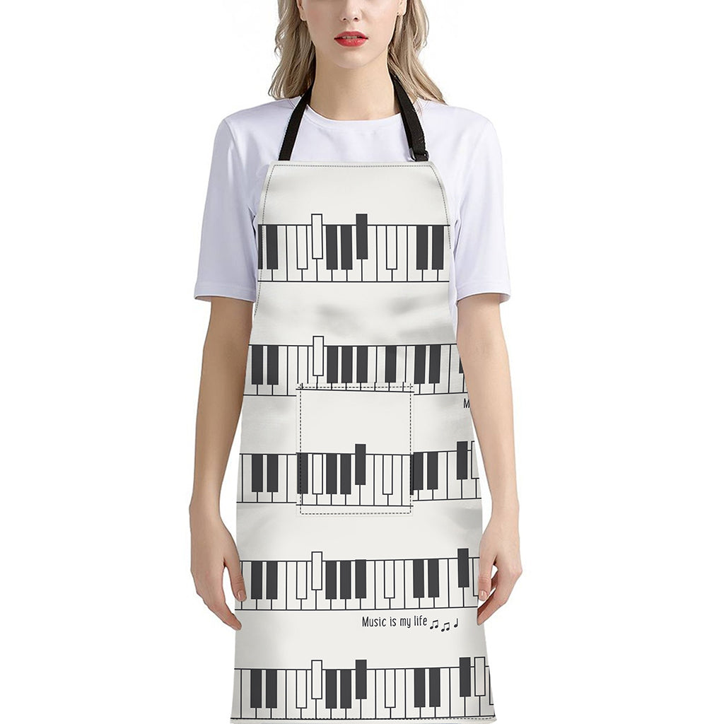 Piano Pattern Print Bib Apron With Pocket
