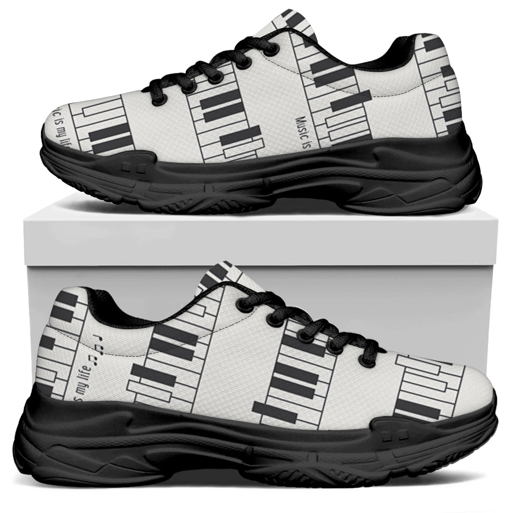 Piano Pattern Print Black Chunky Shoes