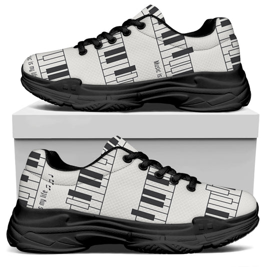 Piano Pattern Print Black Chunky Shoes