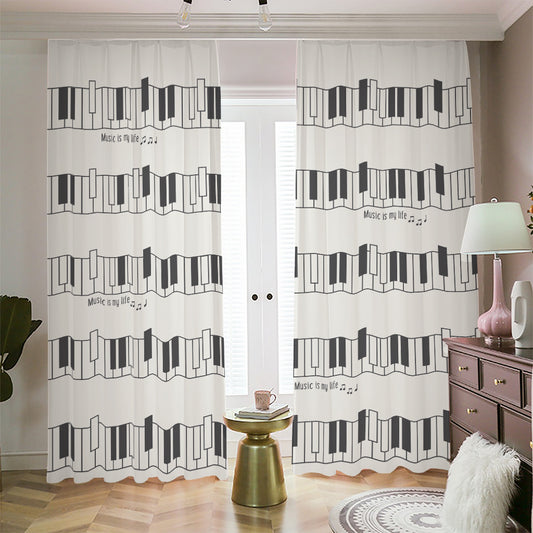 Piano Pattern Print Blackout Pencil Pleat Curtains
