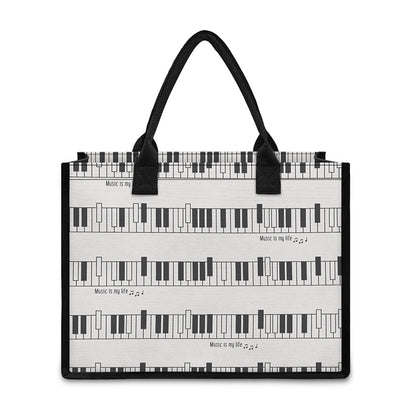 Piano Pattern Print Canvas Tote Bag