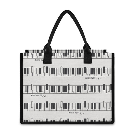 Piano Pattern Print Canvas Tote Bag