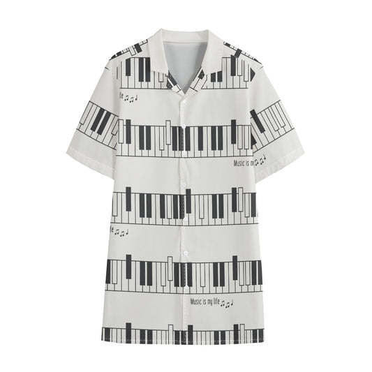 Piano Pattern Print Cotton Hawaiian Shirt