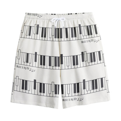Piano Pattern Print Cotton Shorts