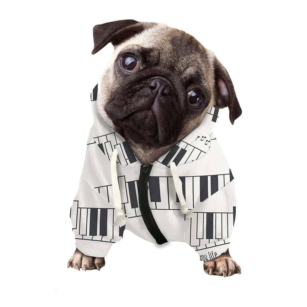 Piano Pattern Print Dog Zip Up Hoodie