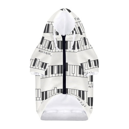 Piano Pattern Print Dog Zip Up Hoodie