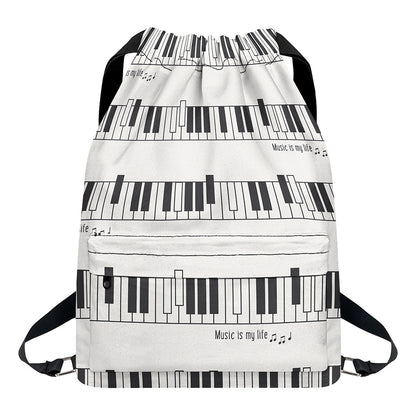 Piano Pattern Print Drawstring Backpack