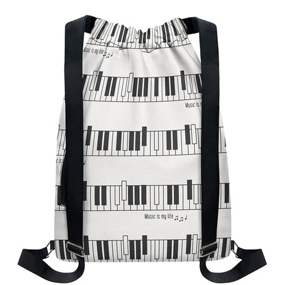 Piano Pattern Print Drawstring Backpack