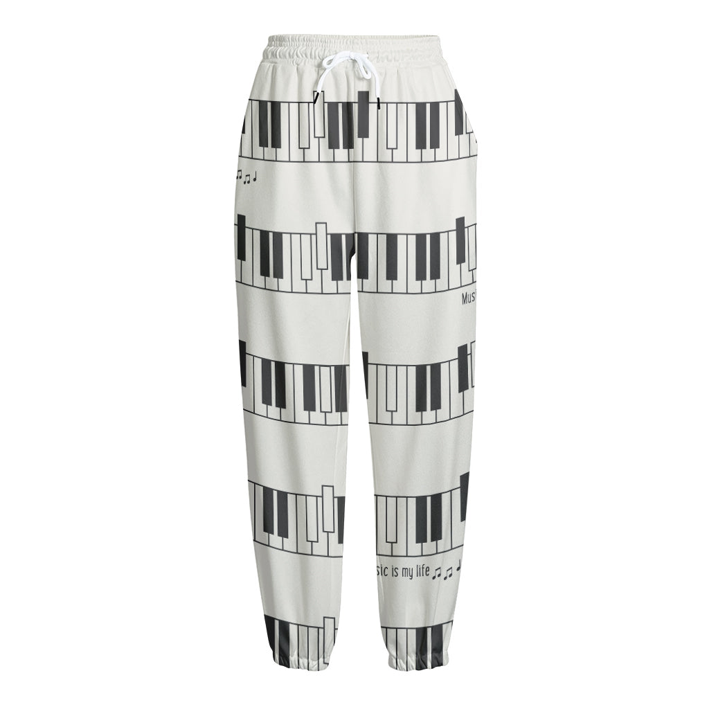 Piano Pattern Print Fleece Lined Knit Pants