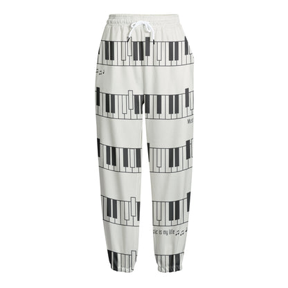 Piano Pattern Print Fleece Lined Knit Pants