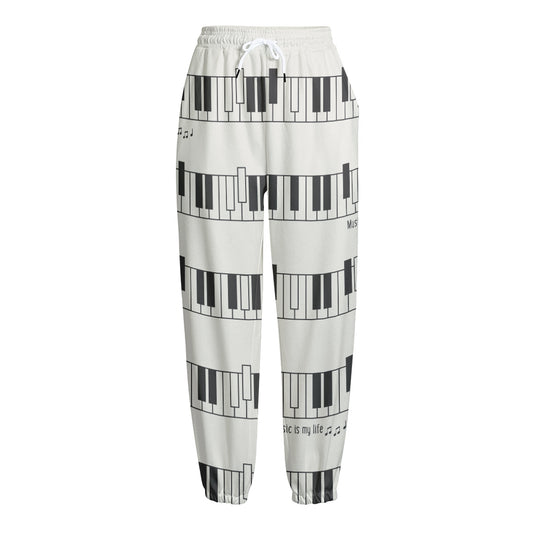 Piano Pattern Print Fleece Lined Knit Pants