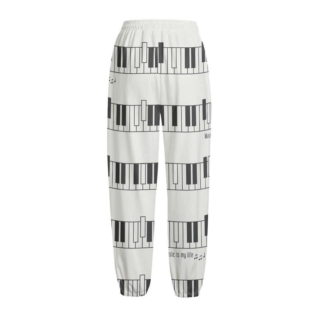 Piano Pattern Print Fleece Lined Knit Pants