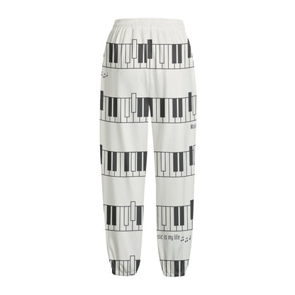Piano Pattern Print Fleece Lined Knit Pants