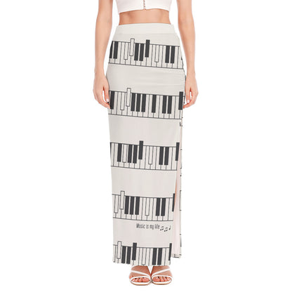 Piano Pattern Print High Slit Maxi Skirt