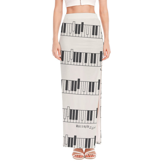Piano Pattern Print High Slit Maxi Skirt