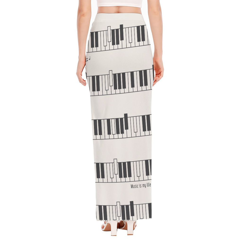 Piano Pattern Print High Slit Maxi Skirt