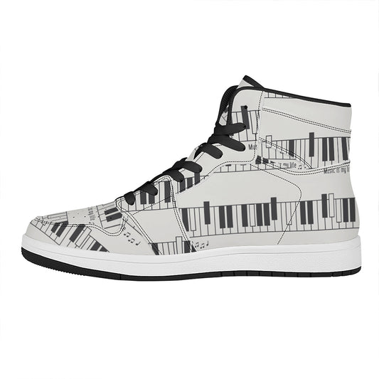 Piano Pattern Print High Top Leather Sneakers