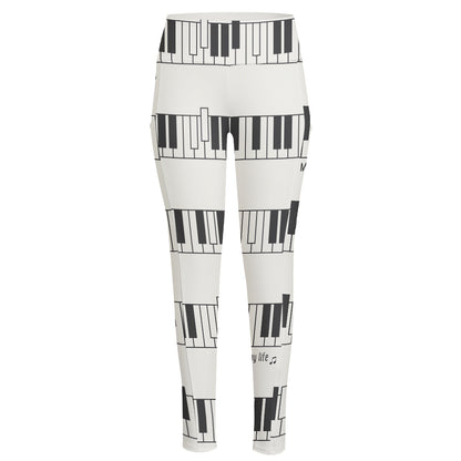 Piano Pattern Print High-Waisted Pocket Leggings