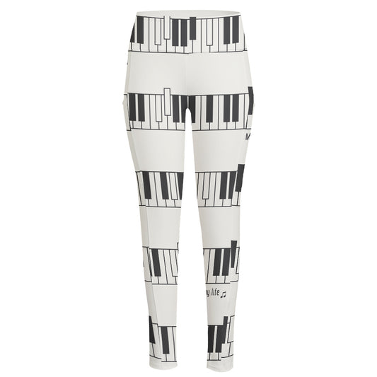 Piano Pattern Print High-Waisted Pocket Leggings