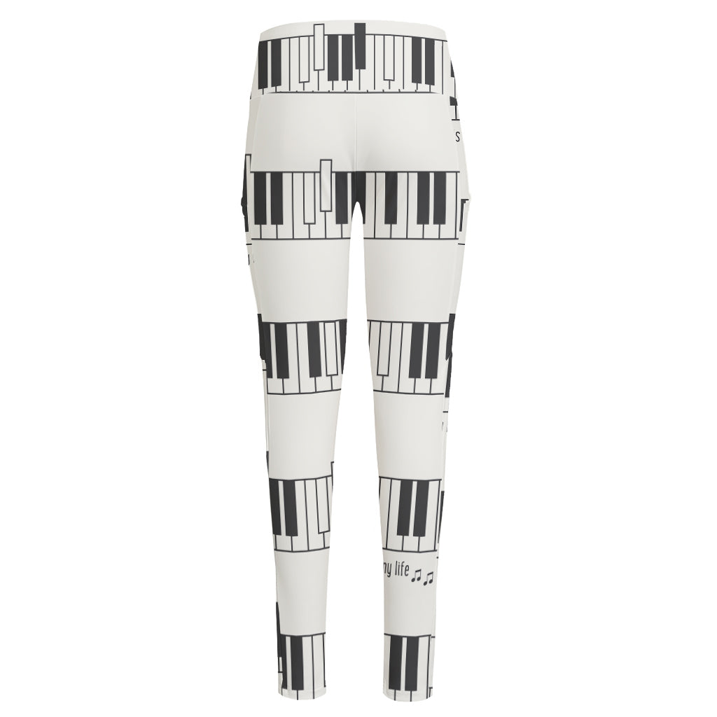 Piano Pattern Print High-Waisted Pocket Leggings